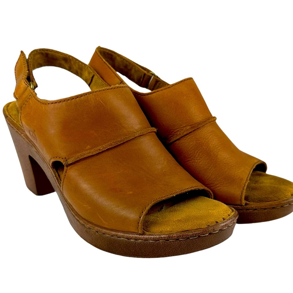 BORN Brown Leather Clog Heeled Open Toe Sandals SIZE 8